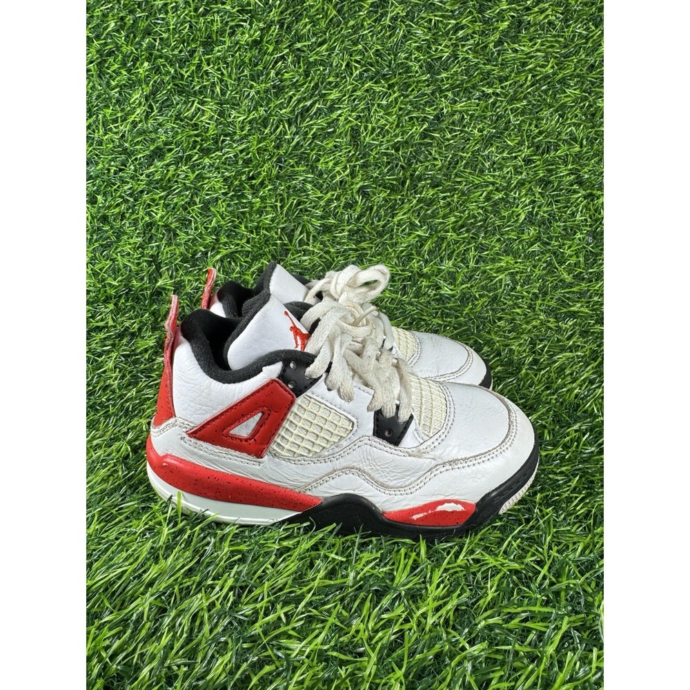 Nike Air Jordan 4 Retro Red Cement PS Basketball Shoes BQ7669-161 Kids Size 11c